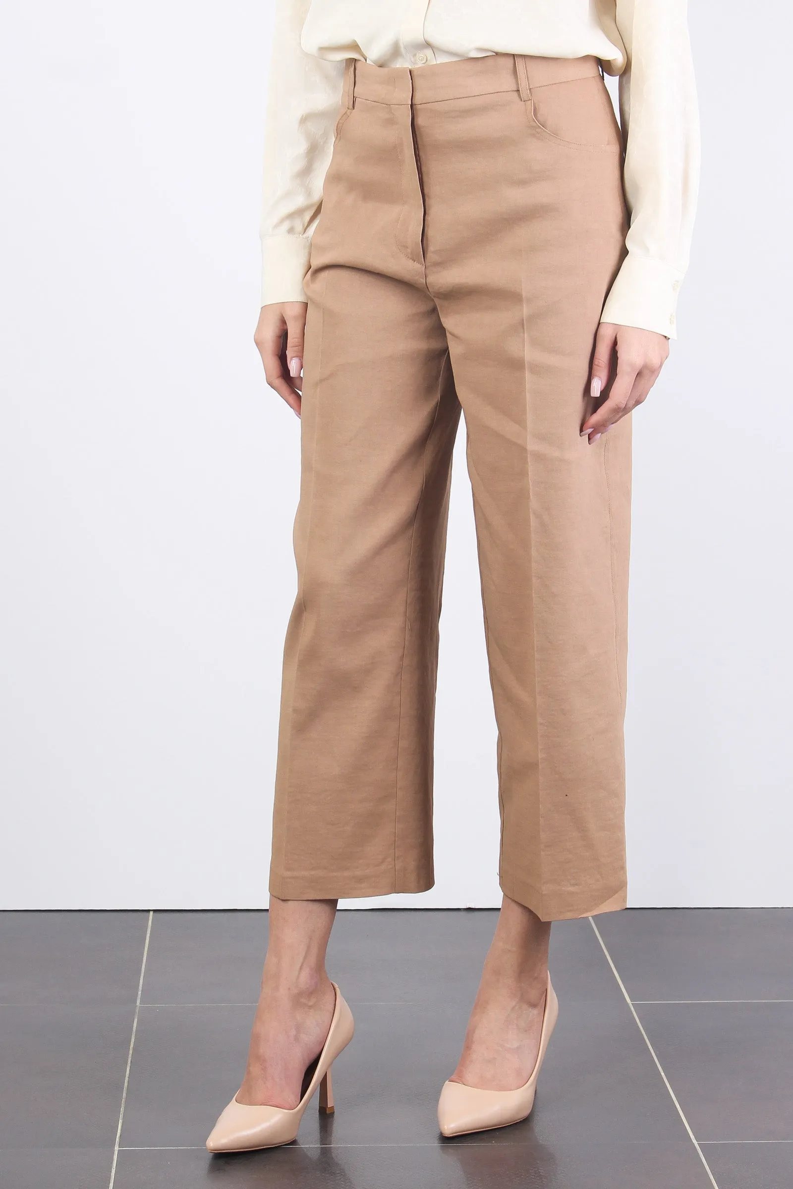 Brown Linen Cropped Pants