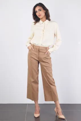 Brown Linen Cropped Pants