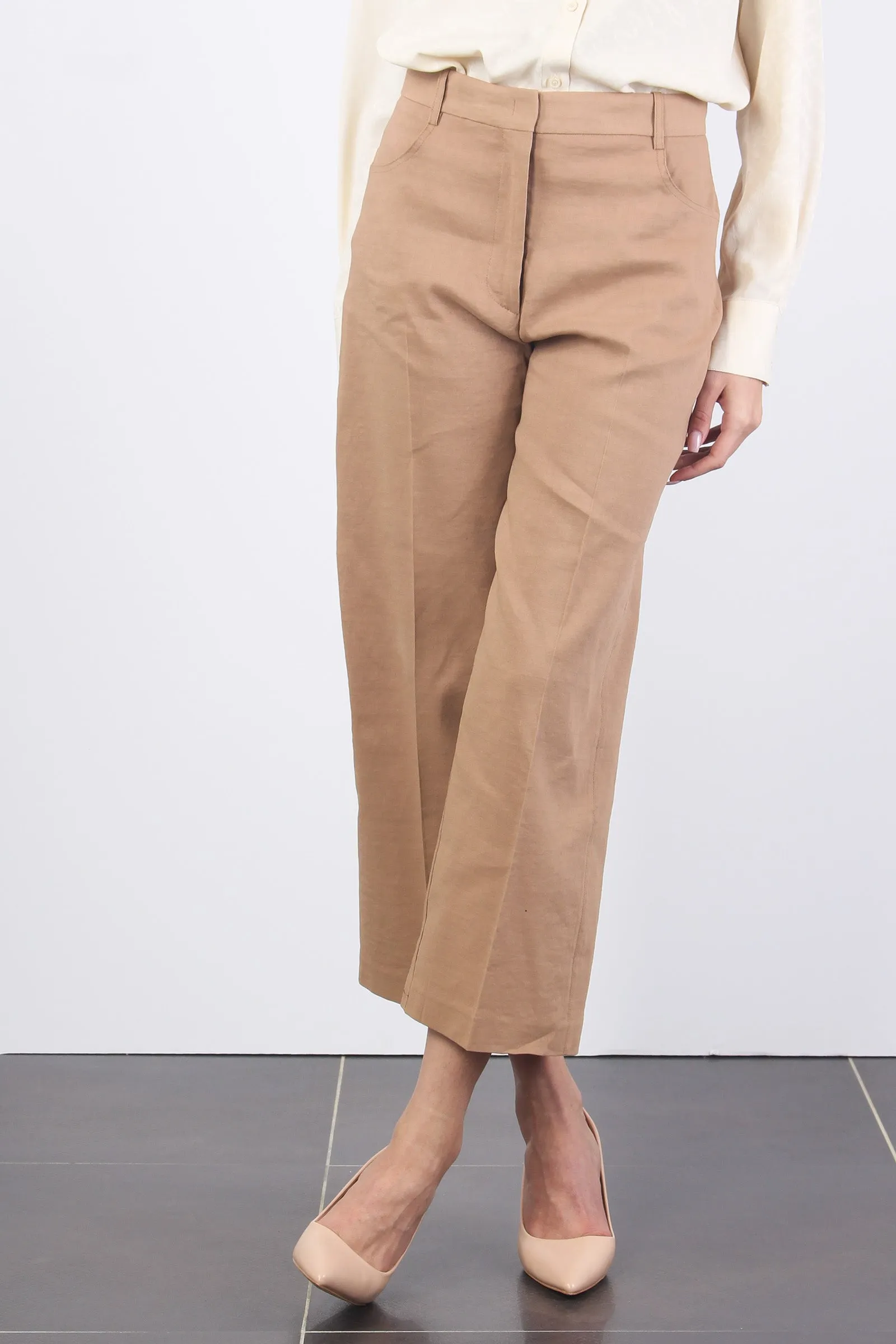 Brown Linen Cropped Pants