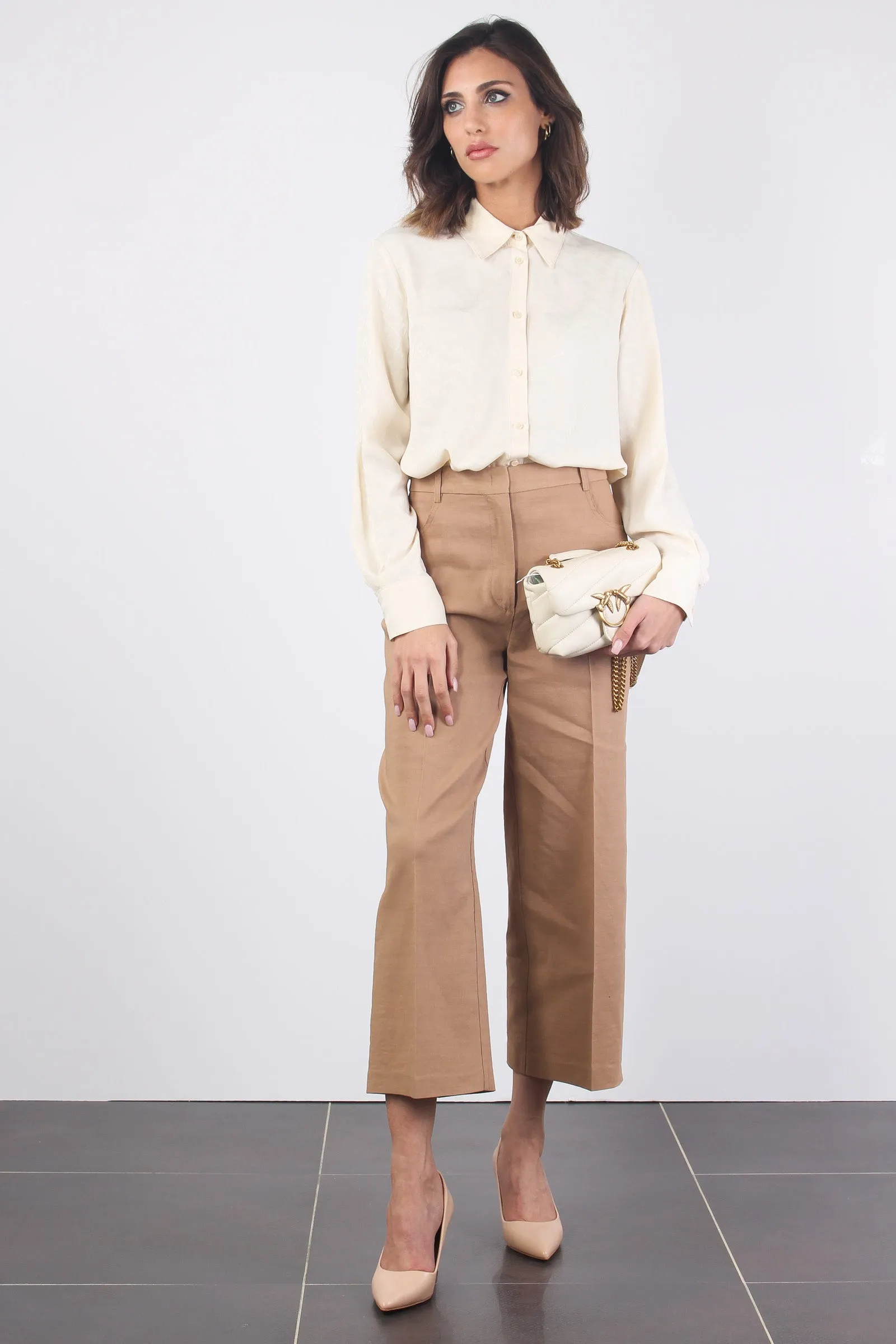 Brown Linen Cropped Pants