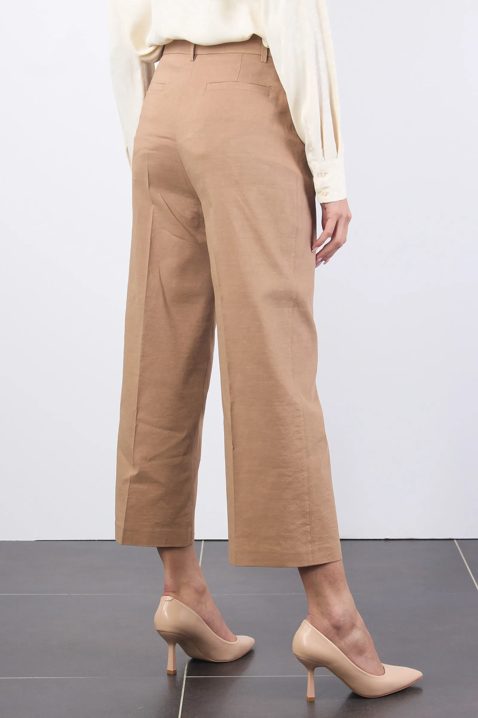 Brown Linen Cropped Pants