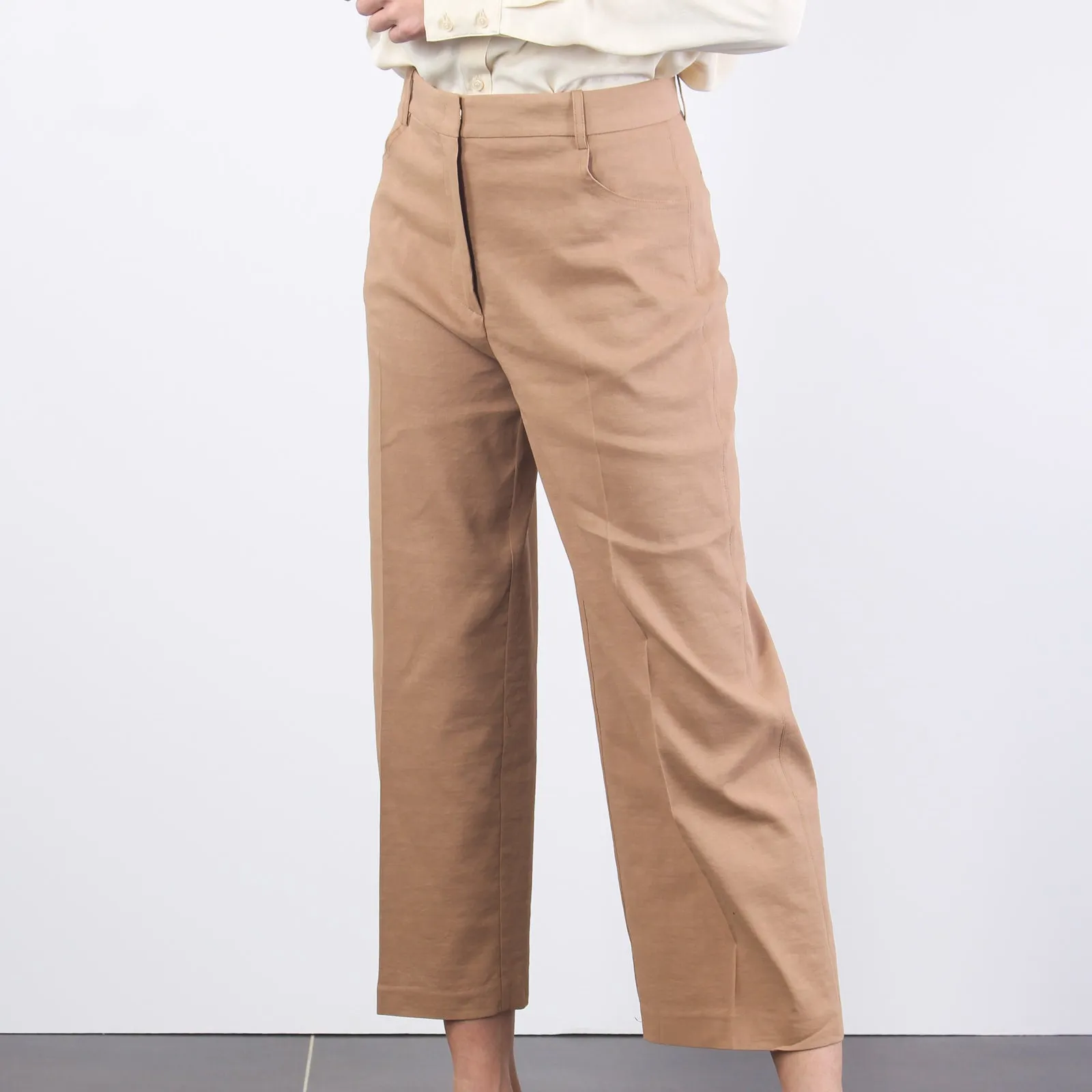 Brown Linen Cropped Pants