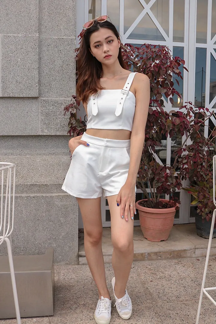 Trendy Buckle Crop Top (WHITE)