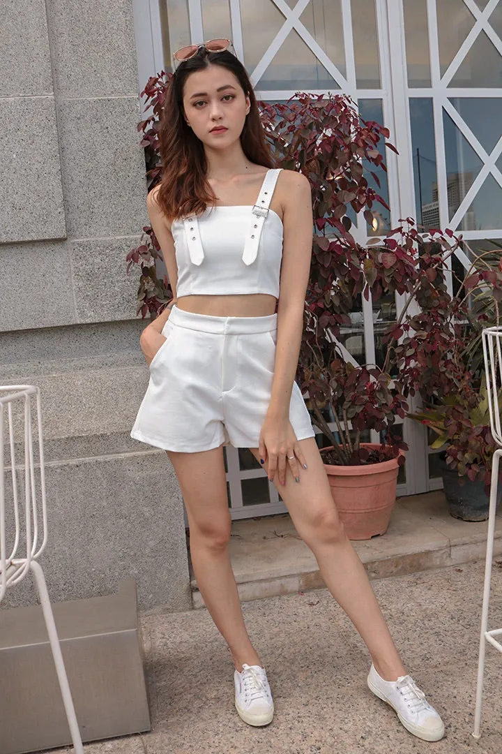 Trendy Buckle Crop Top (WHITE)