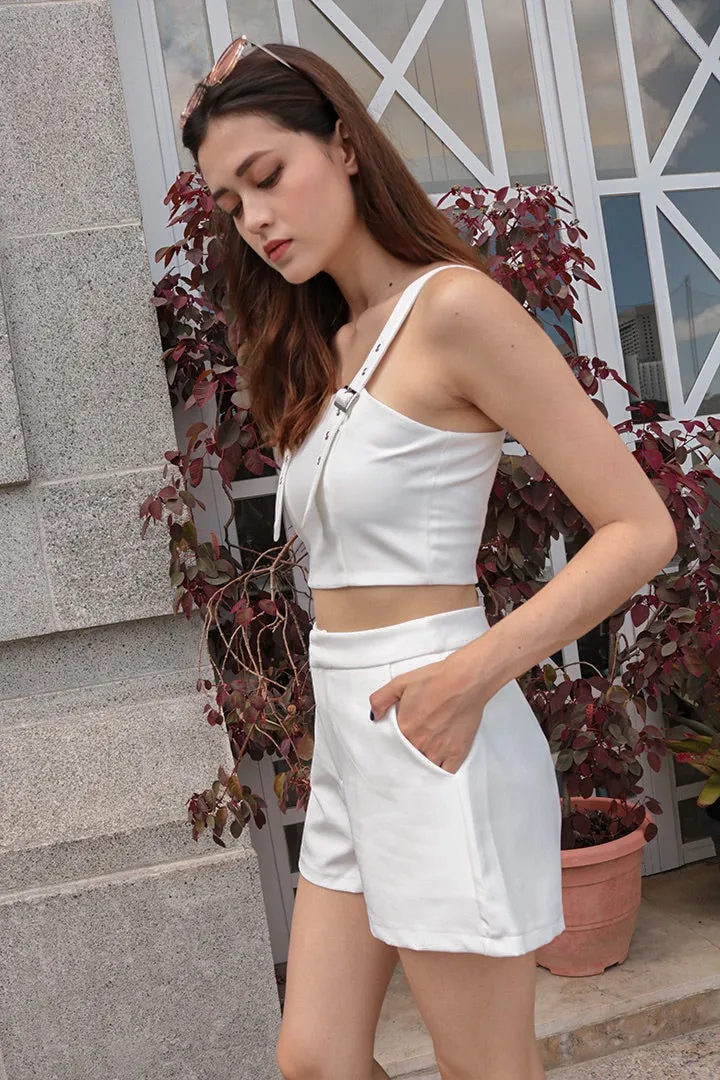 Trendy Buckle Crop Top (WHITE)