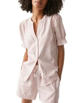 Button Front Shirt with Puff Sleeves by Roxanne