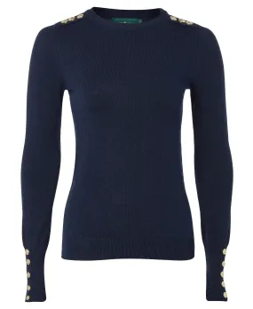 Buttoned Knit Crew Neck in Ink Navy