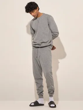 Buy WES Lounge Grey Relaxed-Fit Mid-Rise Cotton Joggers from Westside