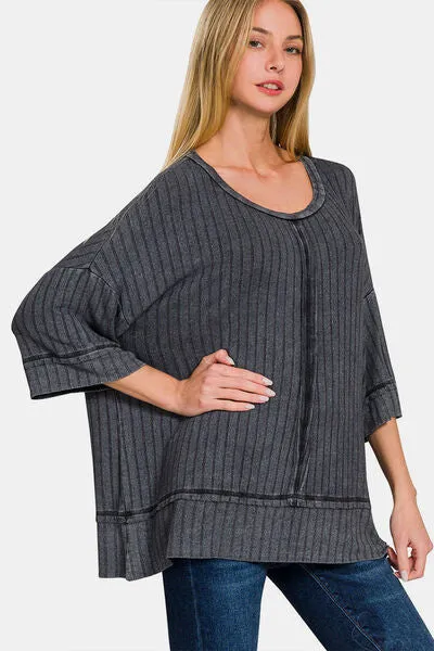 Womens Ribbed Drop Shoulder Top