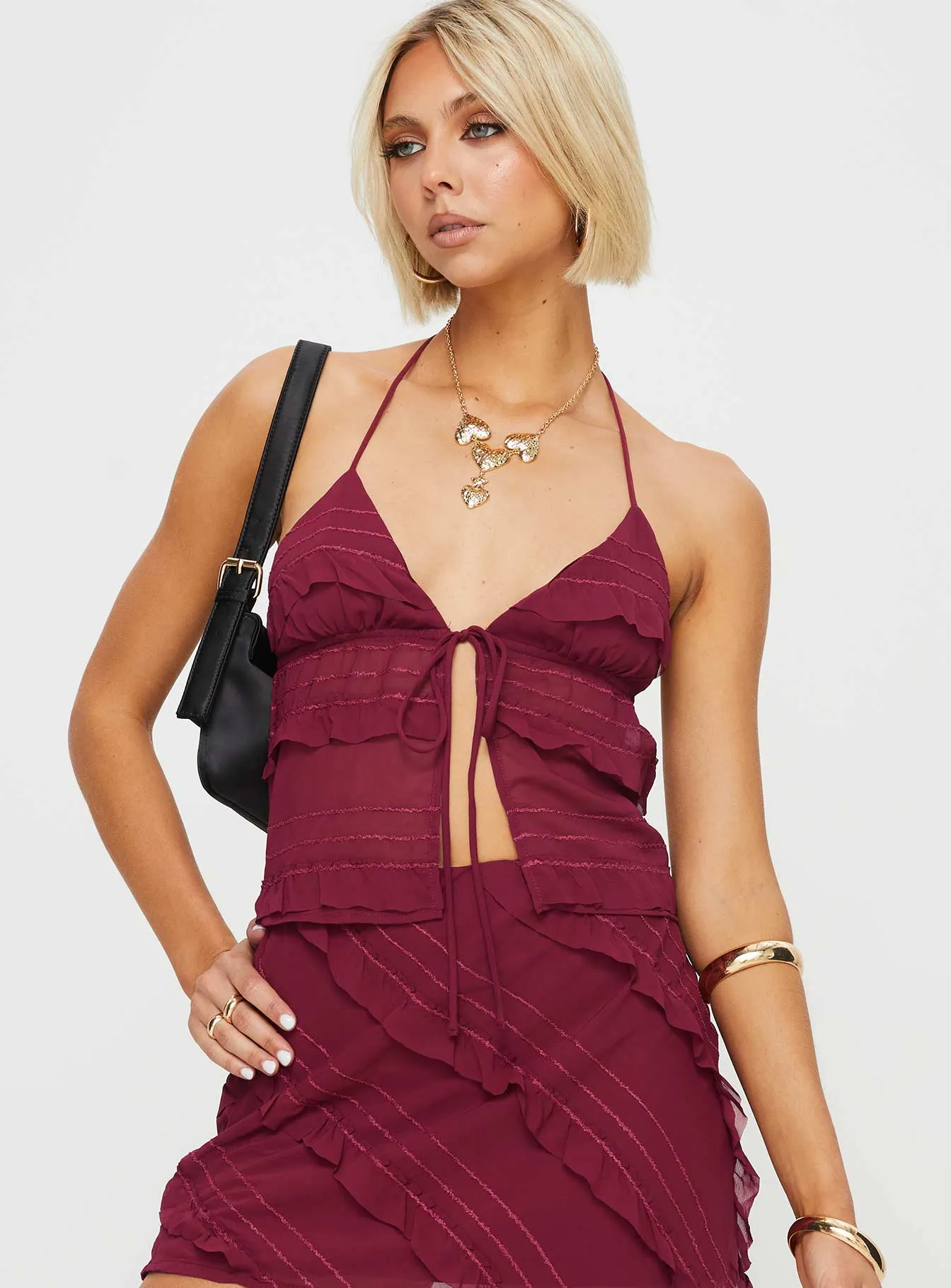 Chantria Burgundy Ruffle Top