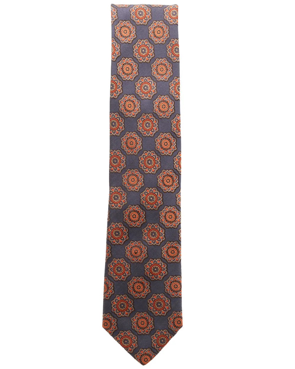 Exploded Medallion Silk Tie in Charcoal with Rust and Gold