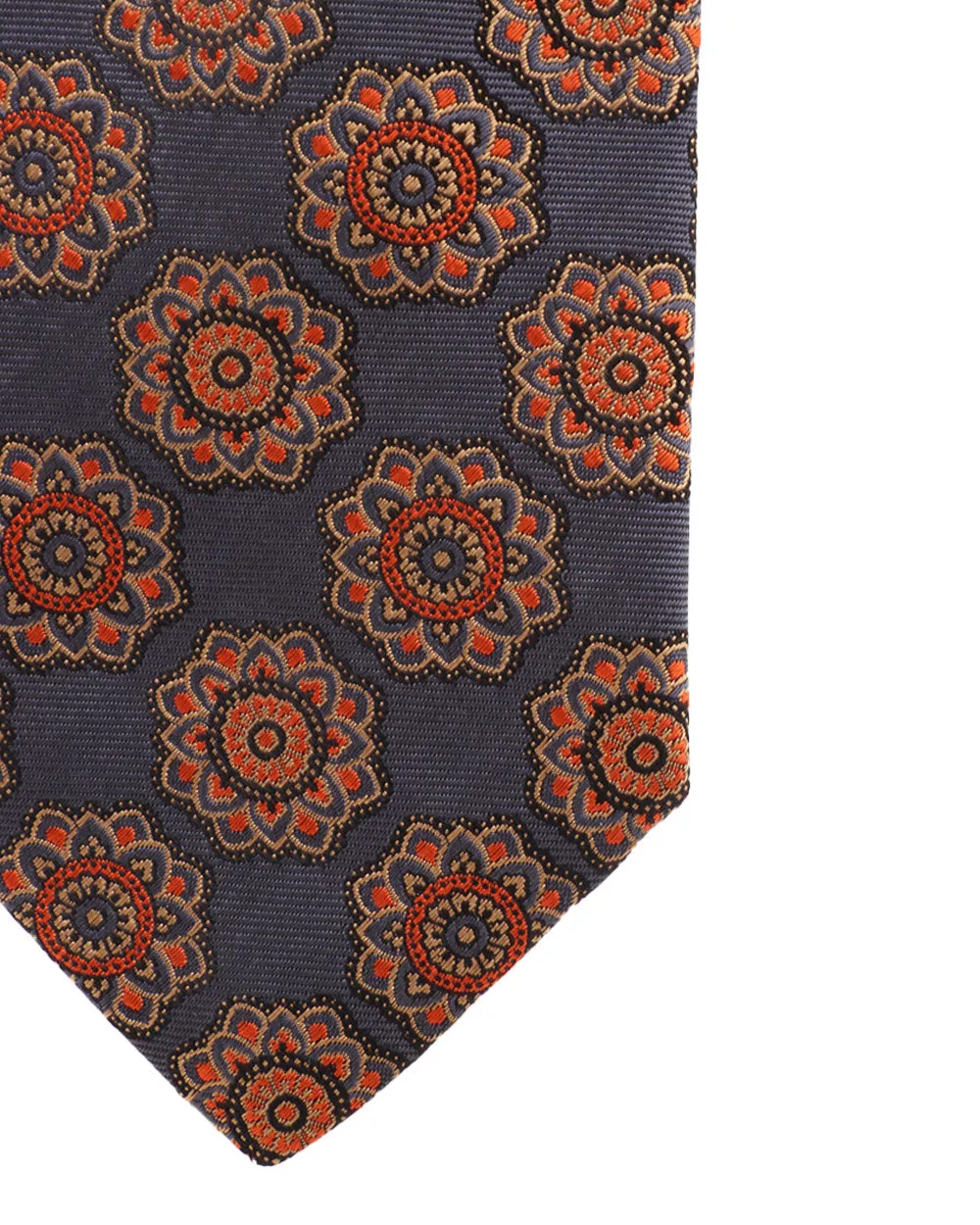 Exploded Medallion Silk Tie in Charcoal with Rust and Gold