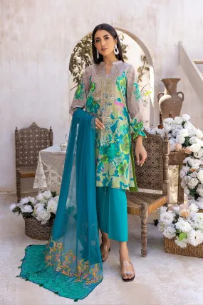 Unstitched Printed Lawn Shirt with Embroidered Chiffon Dupatta and Trouser