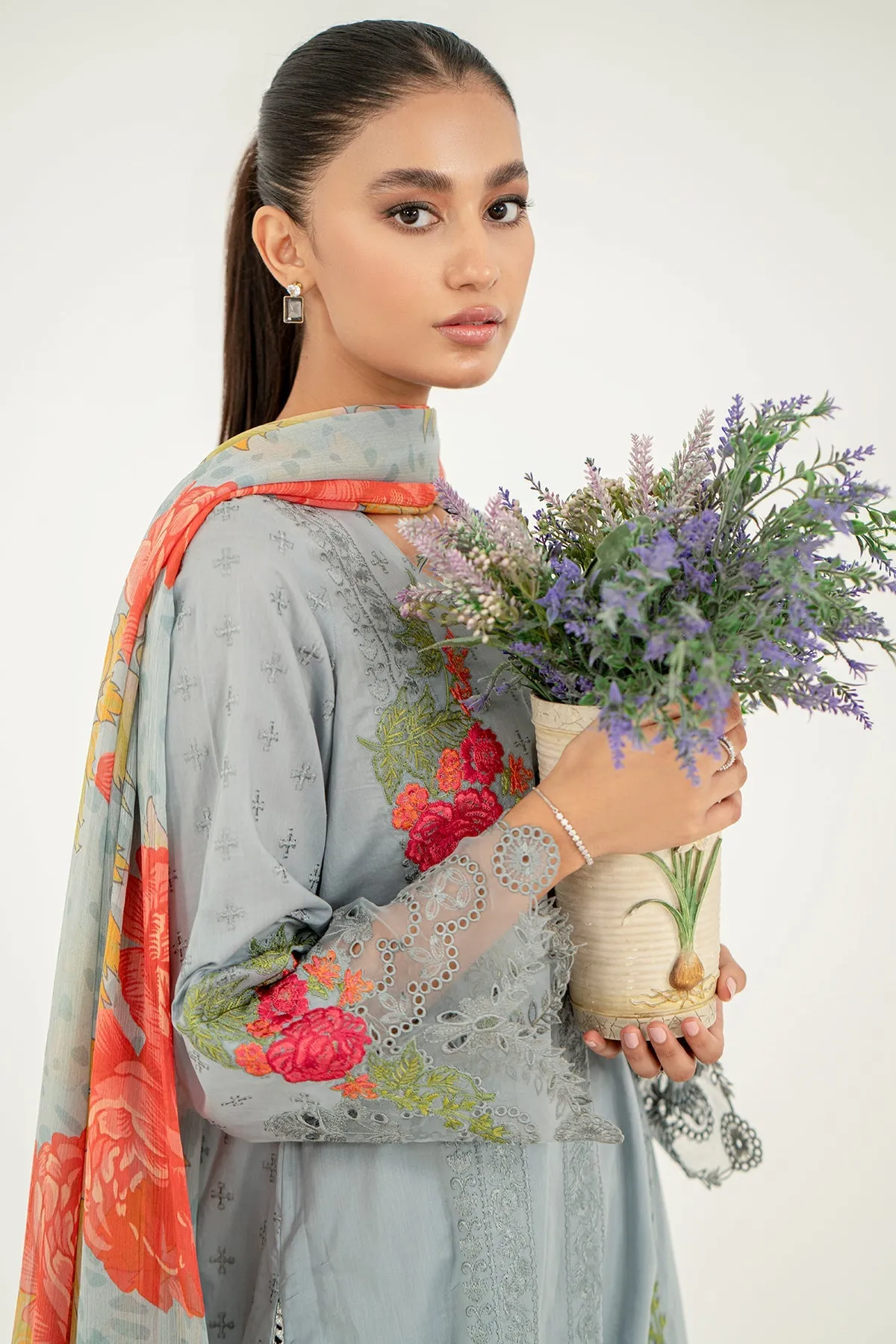 Charizma Lawn Collection with Embroidered Details & Printed Dupatta