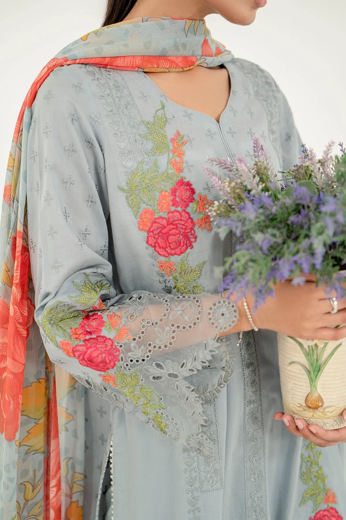 Charizma Lawn Collection with Embroidered Details & Printed Dupatta