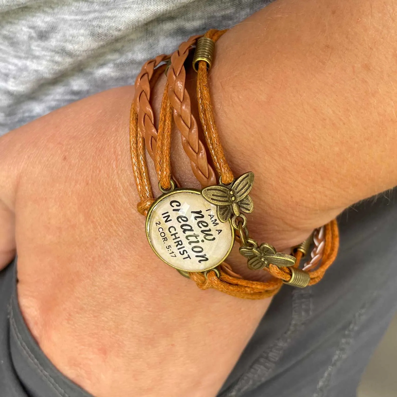 Multi-Strand Leather Bracelet with Butterflies