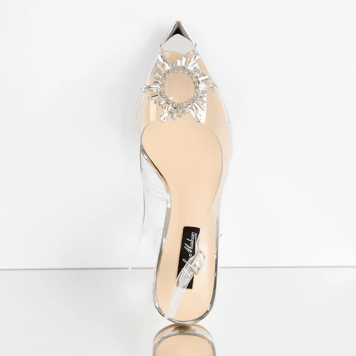 Clear Sun Tapered Heel Sandals Pointed Toe