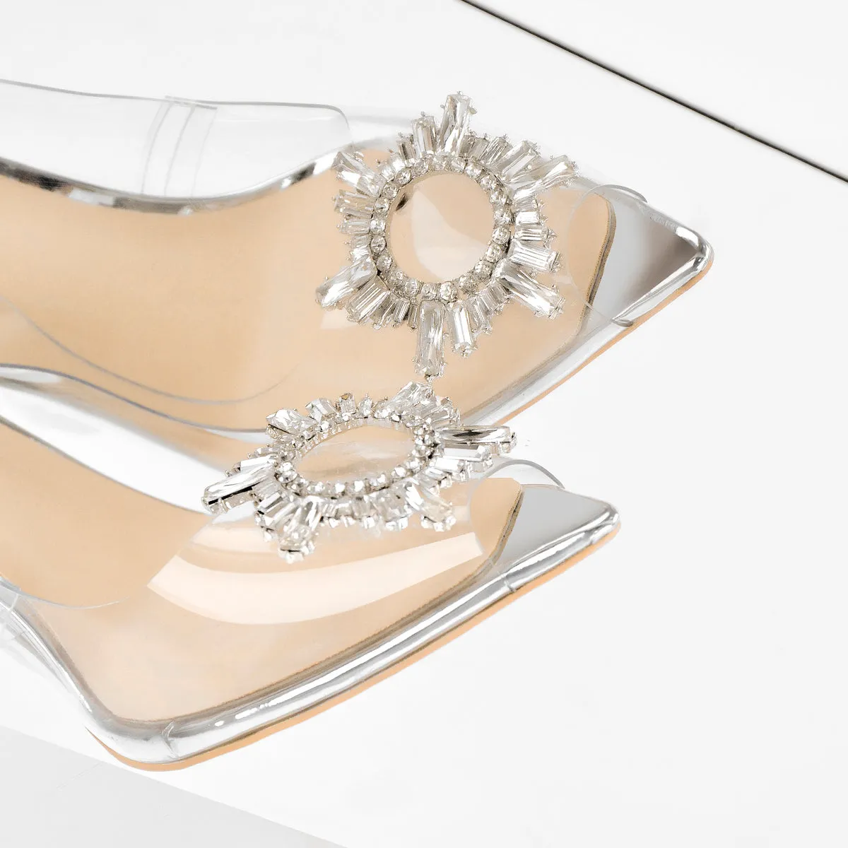 Clear Sun Tapered Heel Sandals Pointed Toe