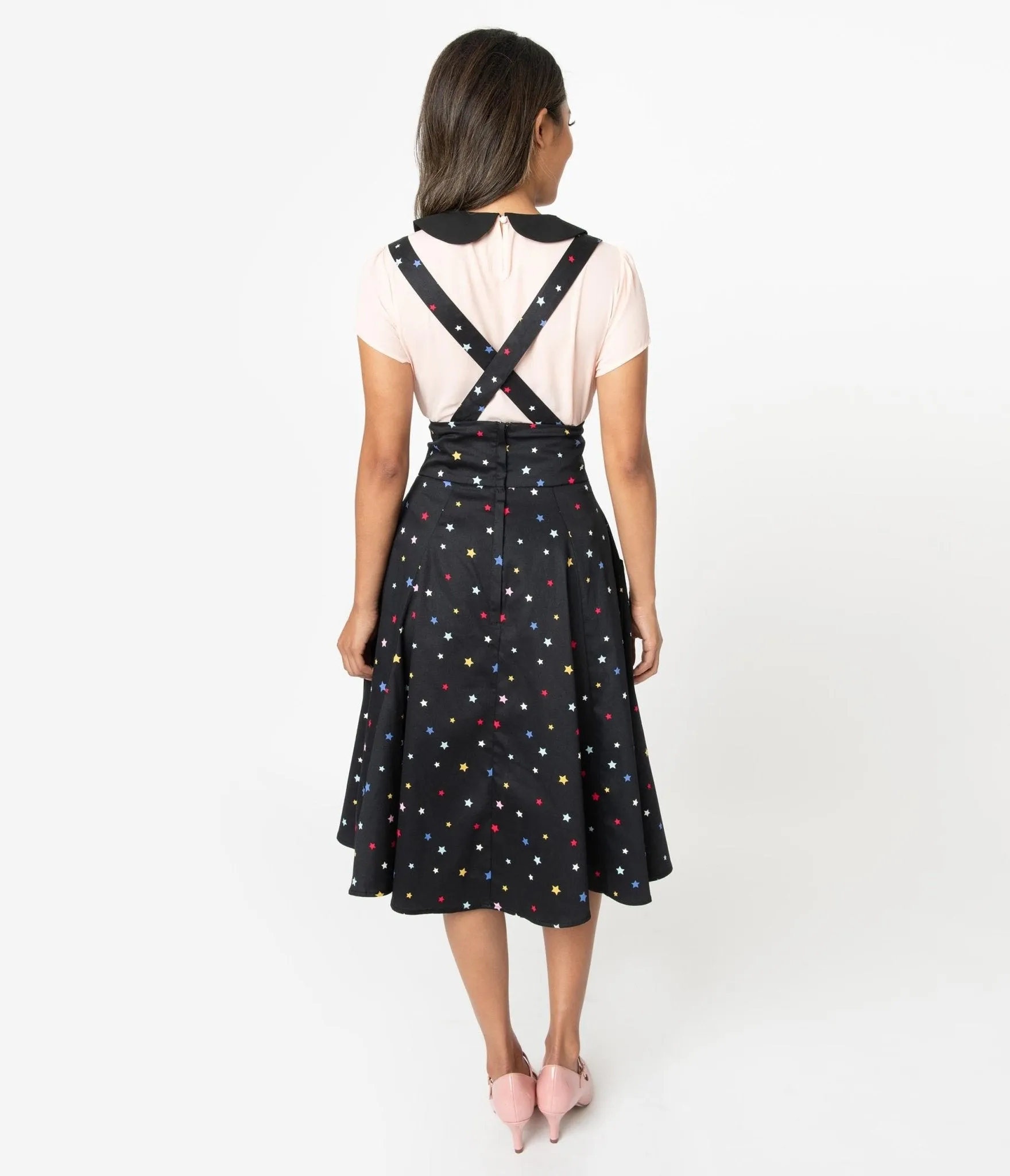 Alexa Suspender Swing Black & Multicolor Stars Skirt