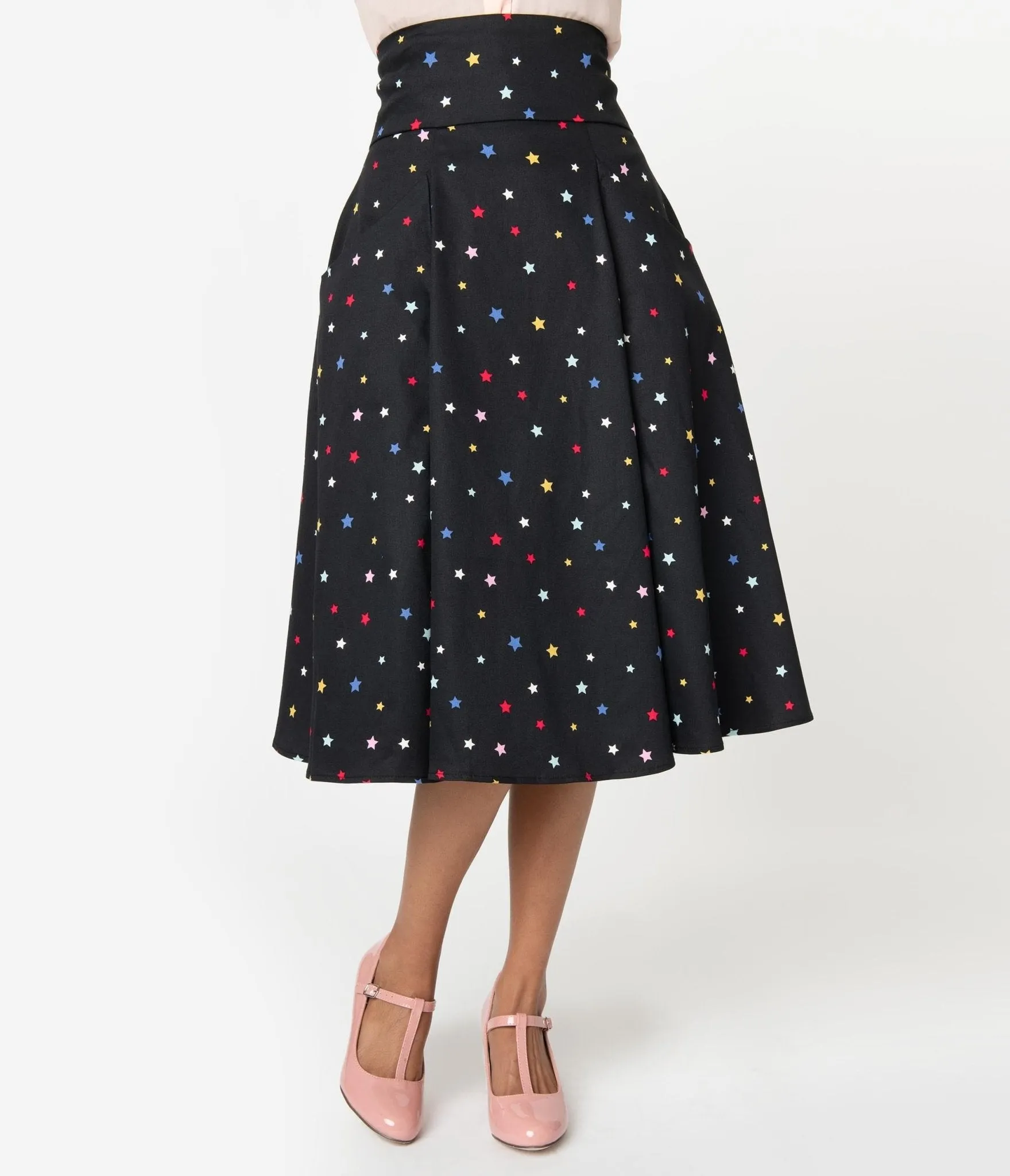 Alexa Suspender Swing Black & Multicolor Stars Skirt