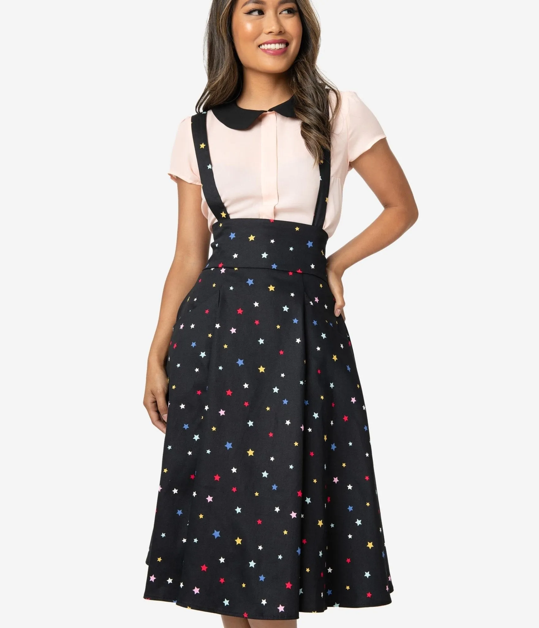 Alexa Suspender Swing Black & Multicolor Stars Skirt