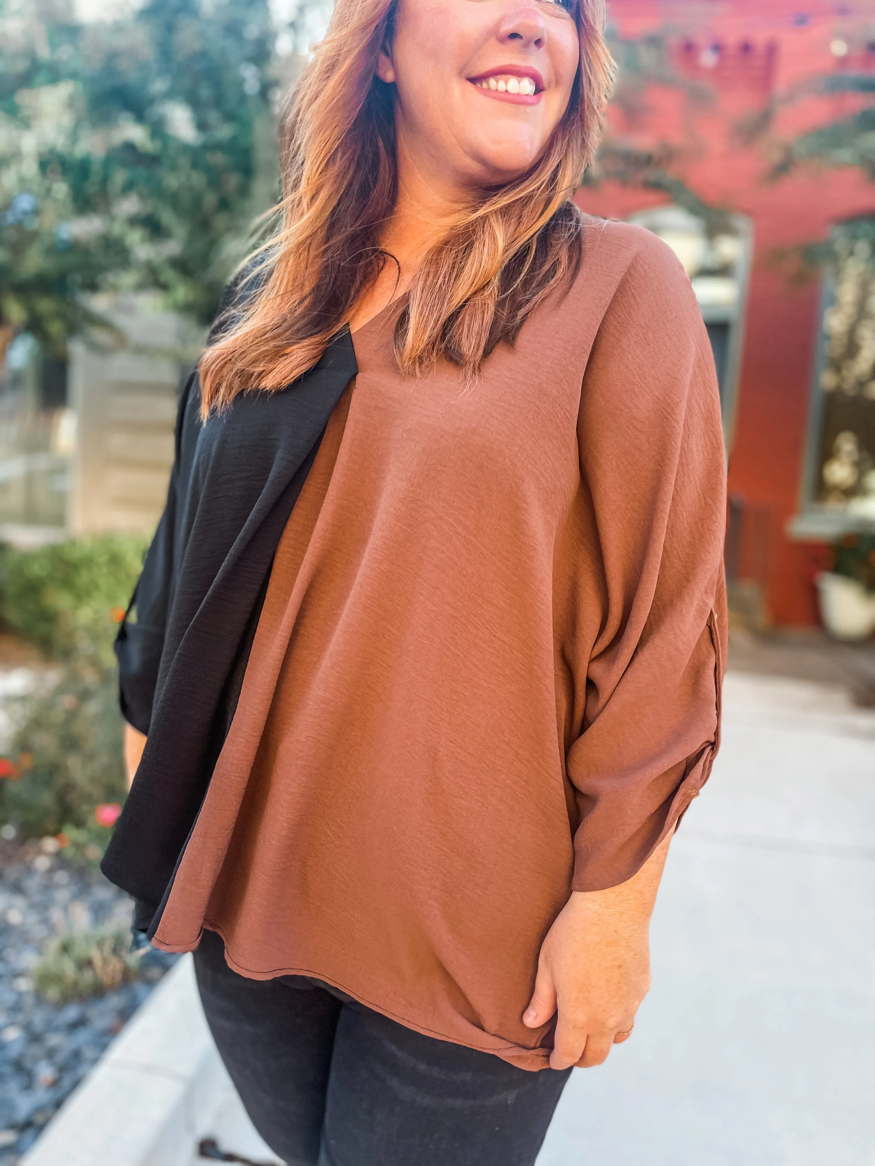 Chic Color Block Blouse Top