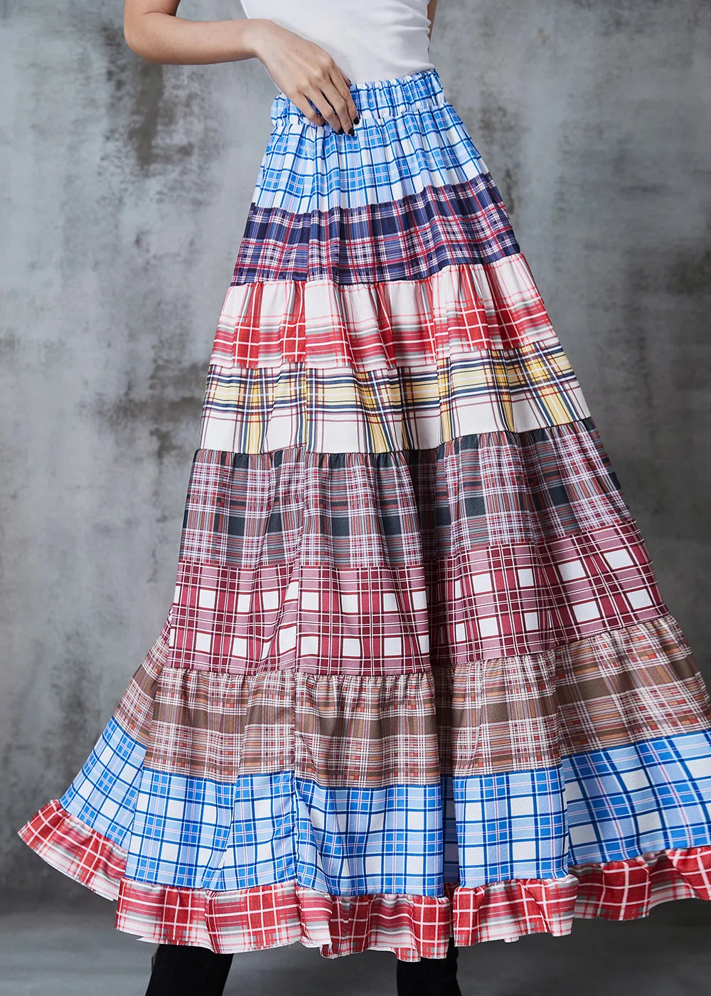 Plaid Extra Large Hem Summer Colorblock Patchwork Cotton Skirts