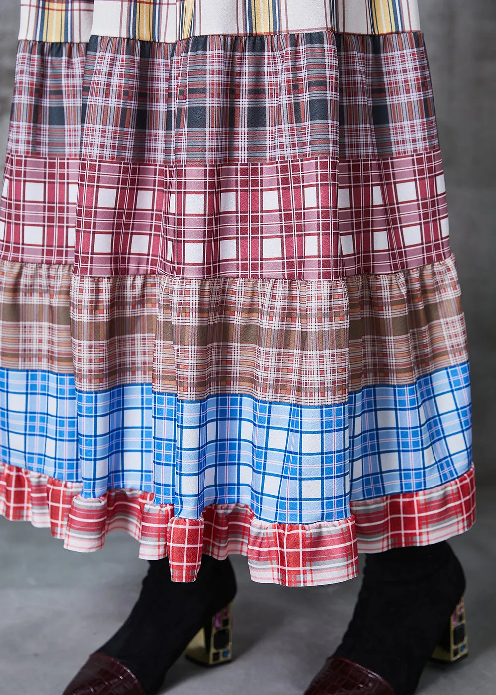 Plaid Extra Large Hem Summer Colorblock Patchwork Cotton Skirts