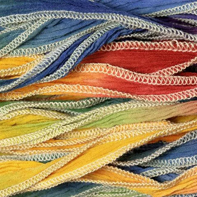 20mm Wide Hand-Dyed Multi-Color Rainbow Blend Silk Ribbon (32-36 Inches)