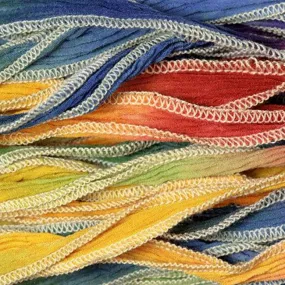 20mm Wide Hand-Dyed Multi-Color Rainbow Blend Silk Ribbon (32-36 Inches)