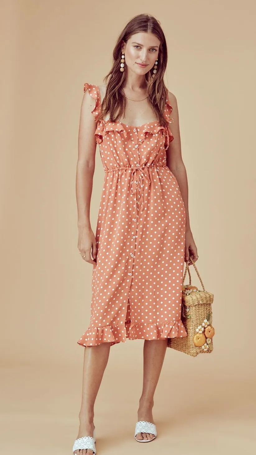 For Love and Lemons Natalia Copper Dot Midi Dress