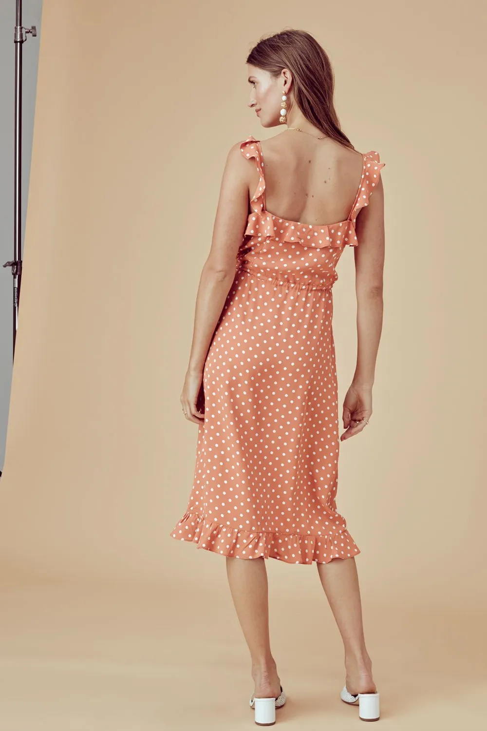 For Love and Lemons Natalia Copper Dot Midi Dress