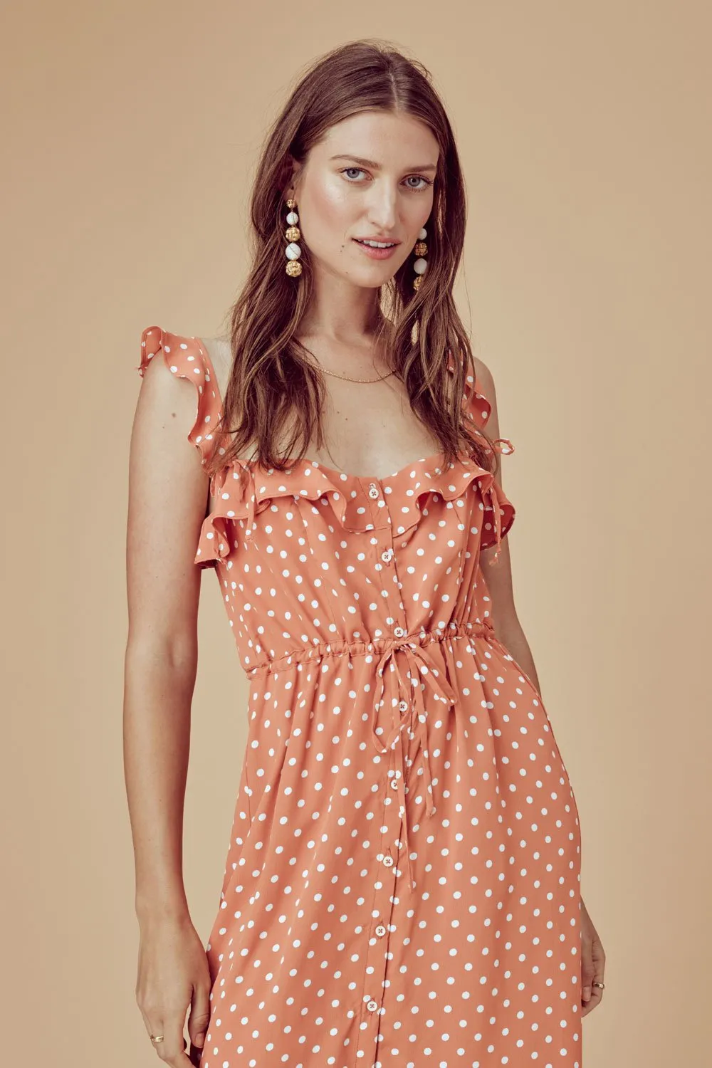 For Love and Lemons Natalia Copper Dot Midi Dress