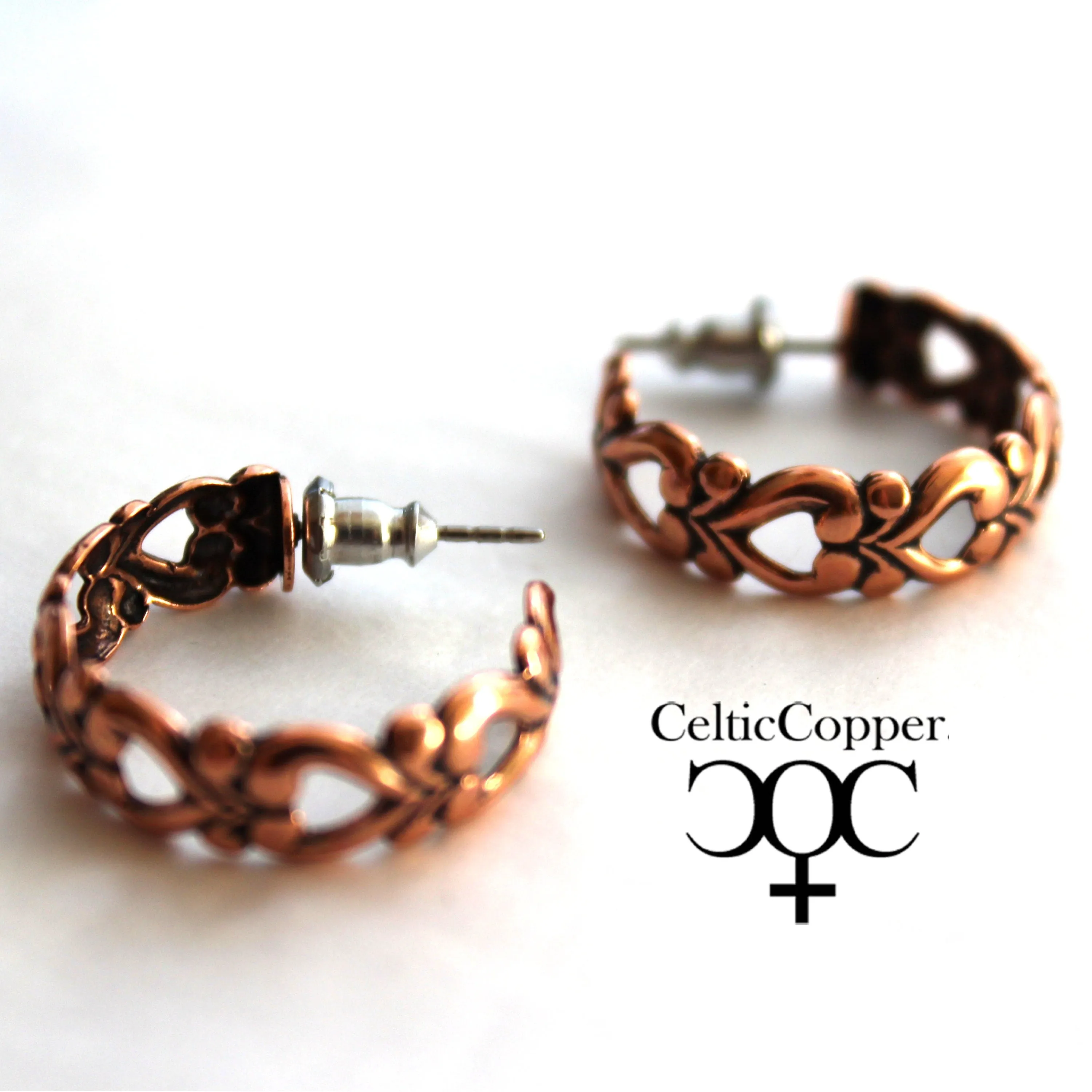 Flowing Heart Copper Hoop Earrings EC119 Solid Post Style Jewelry