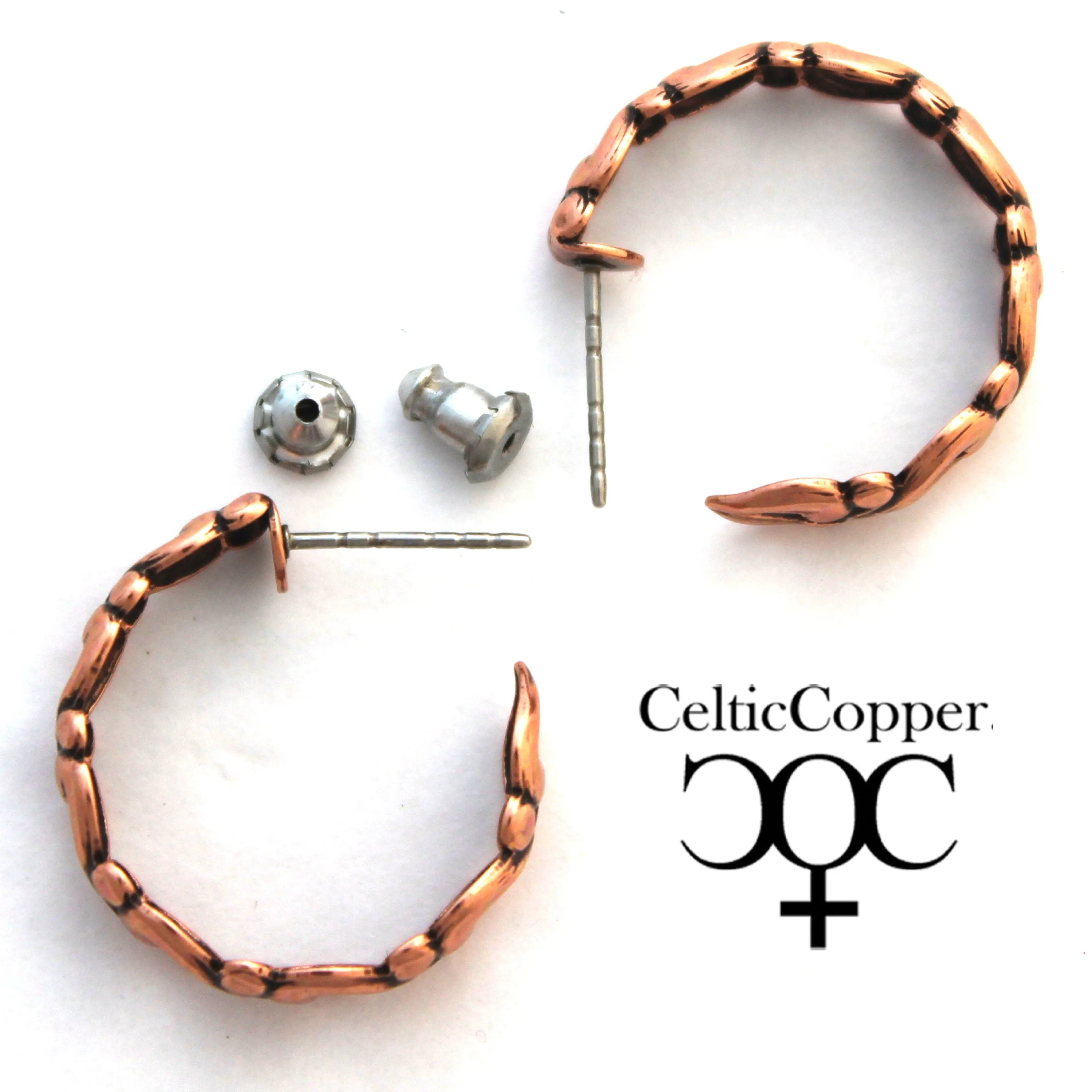 Flowing Heart Copper Hoop Earrings EC119 Solid Post Style Jewelry