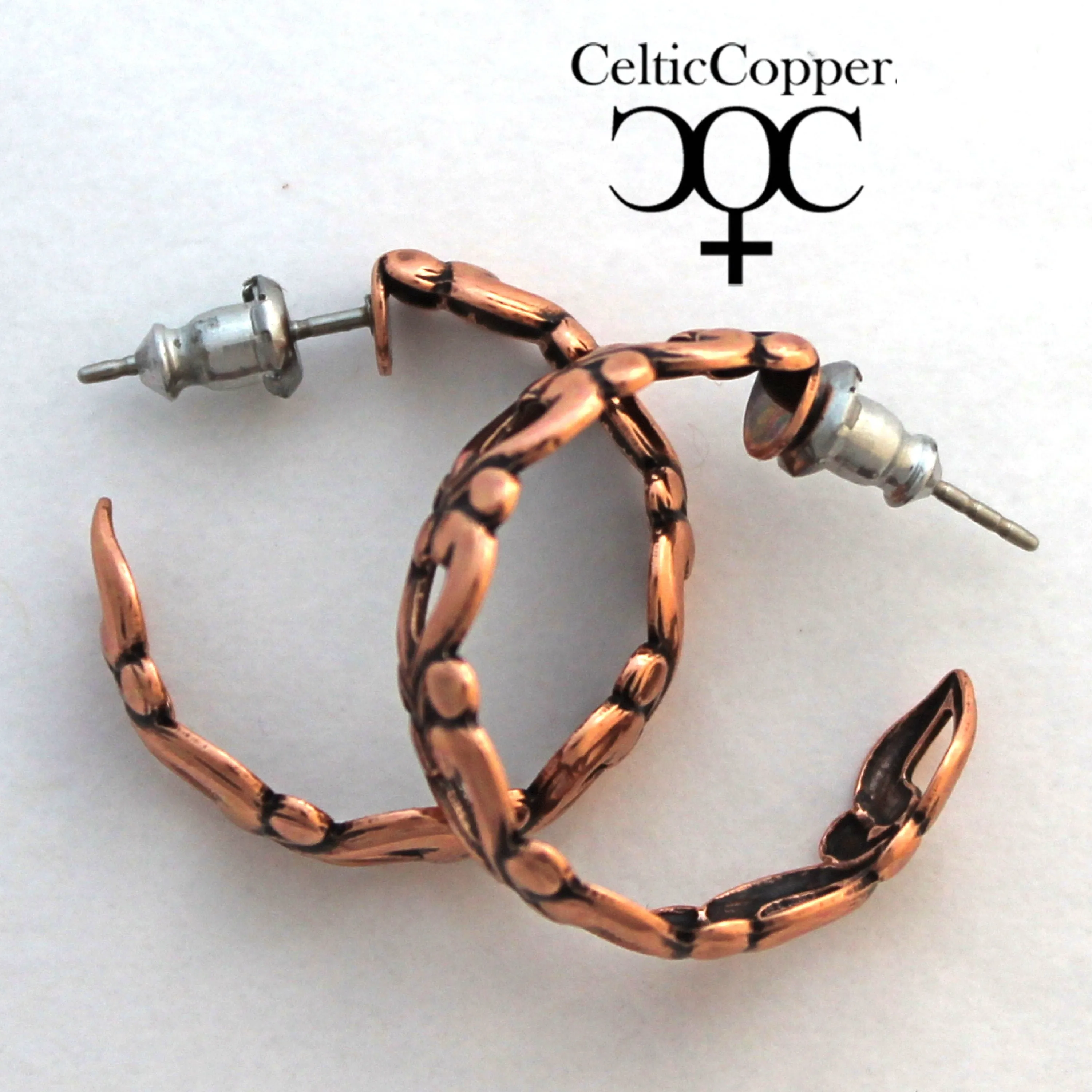 Flowing Heart Copper Hoop Earrings EC119 Solid Post Style Jewelry