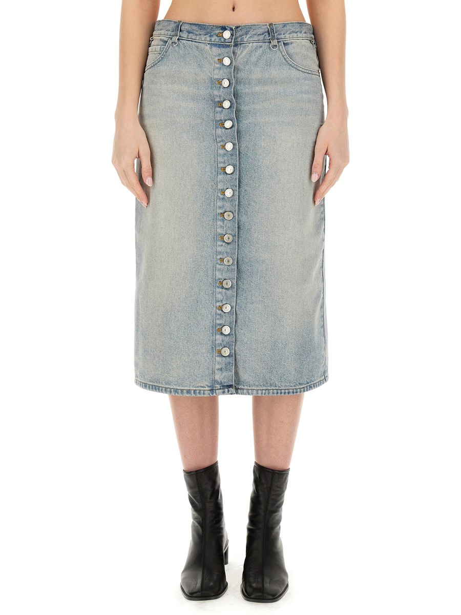 Cotton Denim Midi Skirt