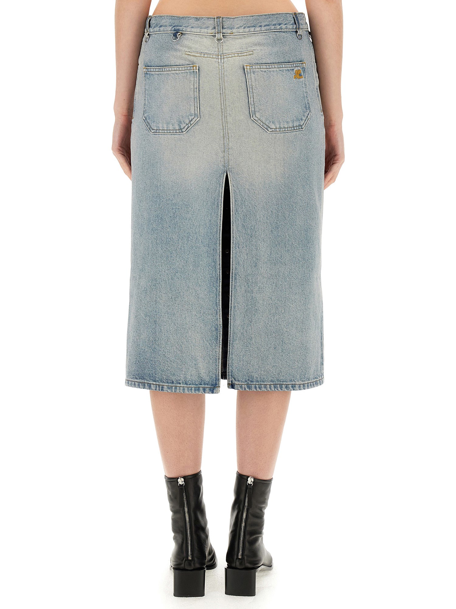 Cotton Denim Midi Skirt