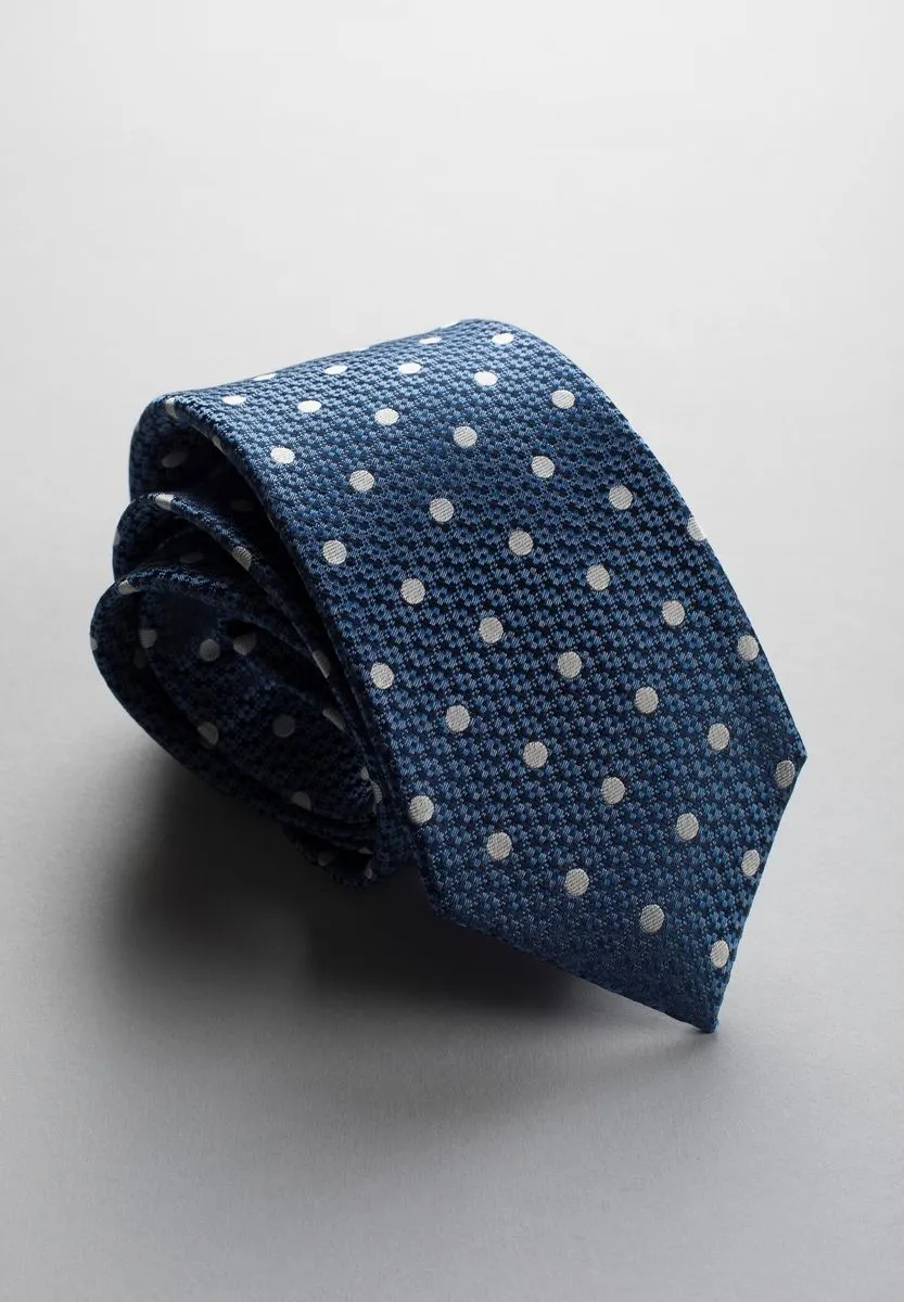 Slim Light Blue Silk Polka Dot Pearl Tie