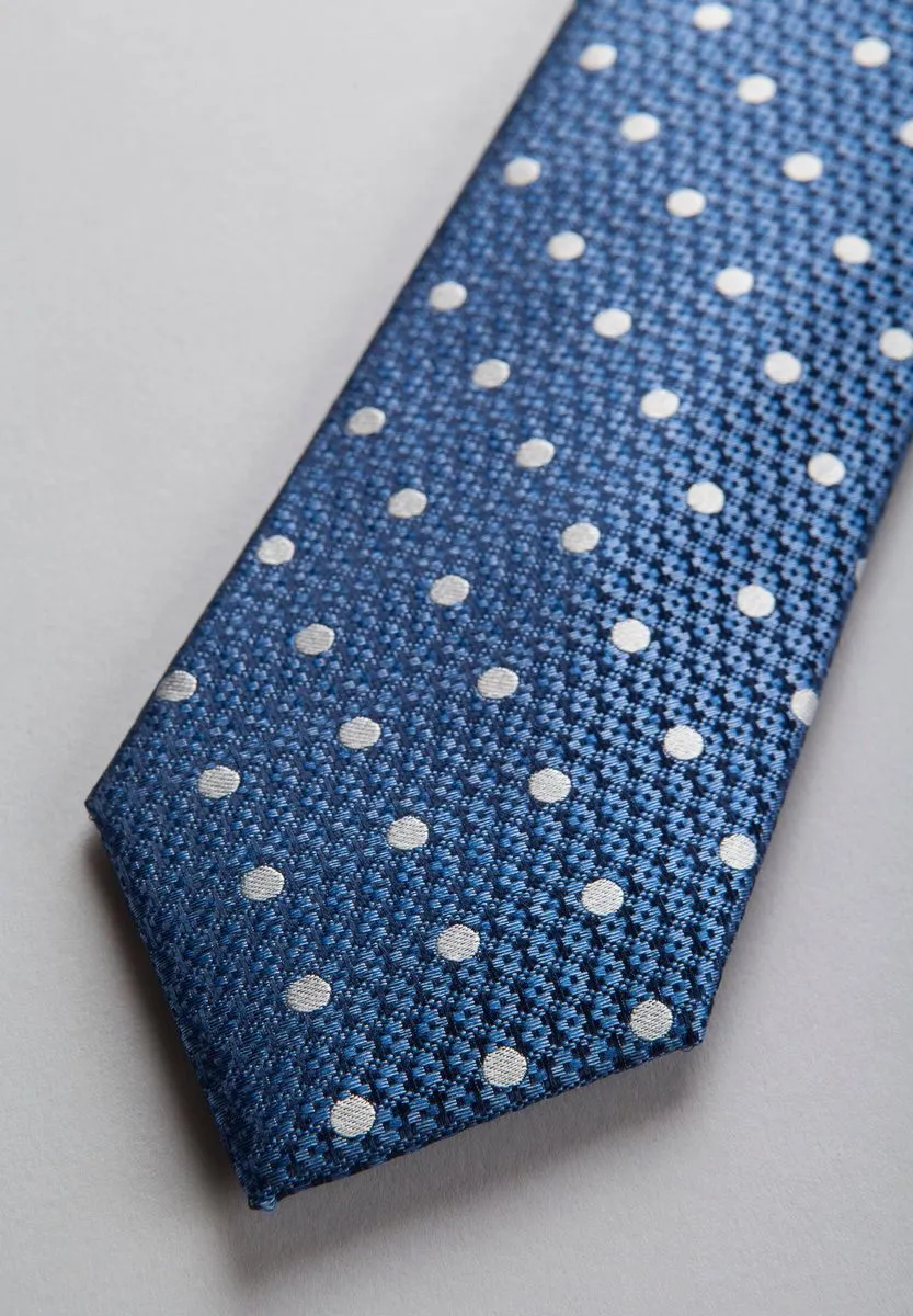 Slim Light Blue Silk Polka Dot Pearl Tie