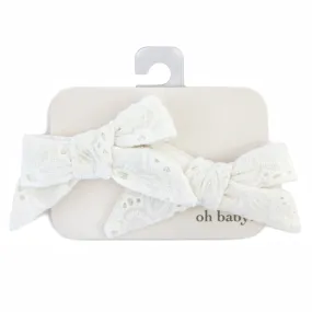 Cream Eyelet Hair Bow Clip