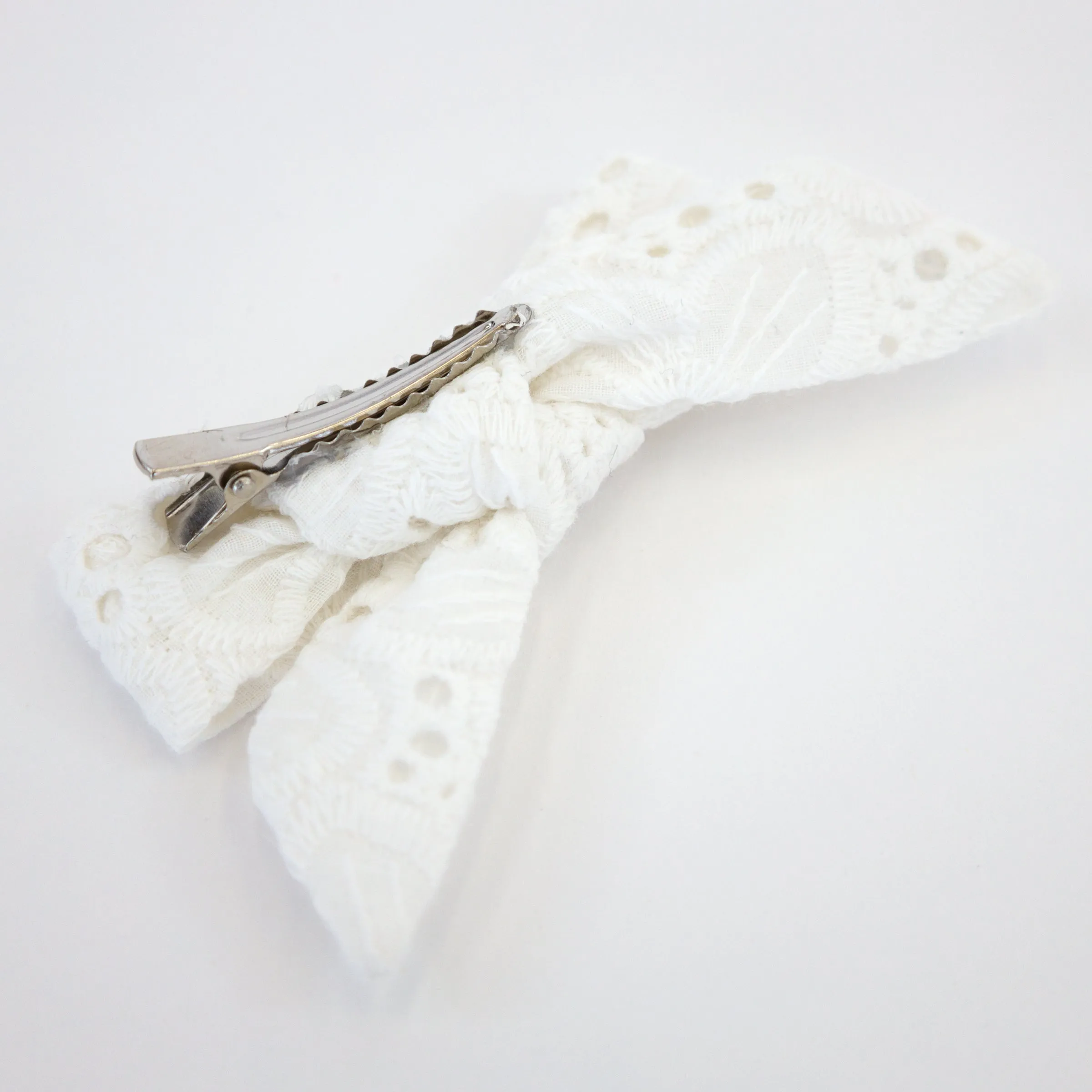 Cream Eyelet Hair Bow Clip