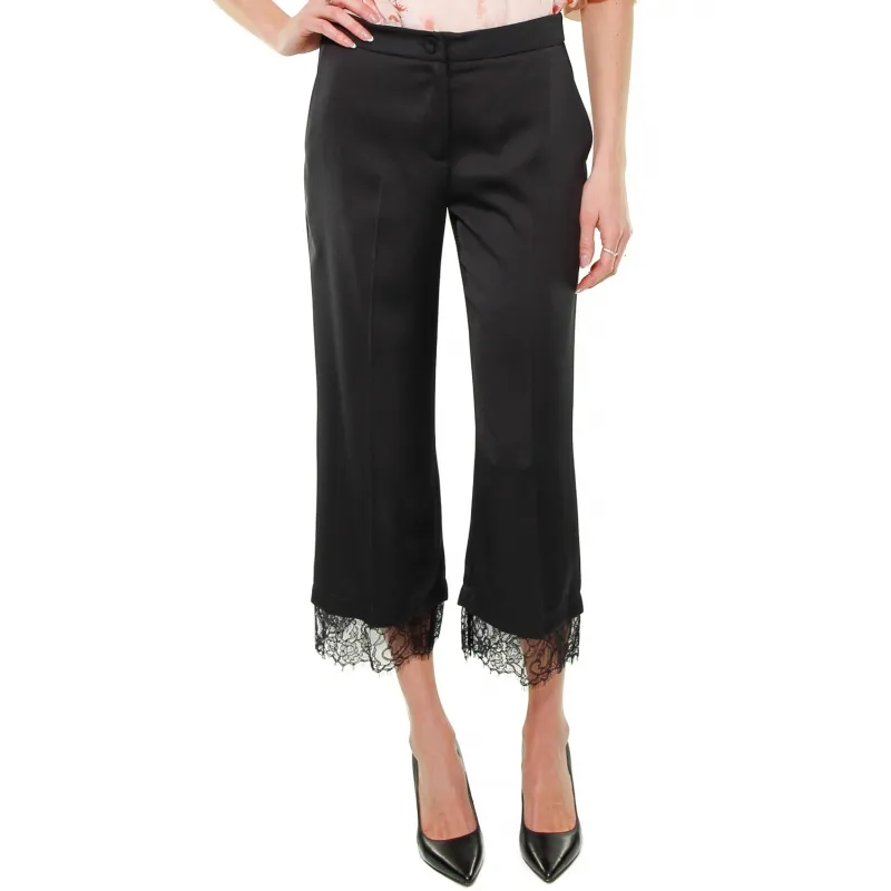 PANTALONE Cropped INSERTO PIZZO, NERO