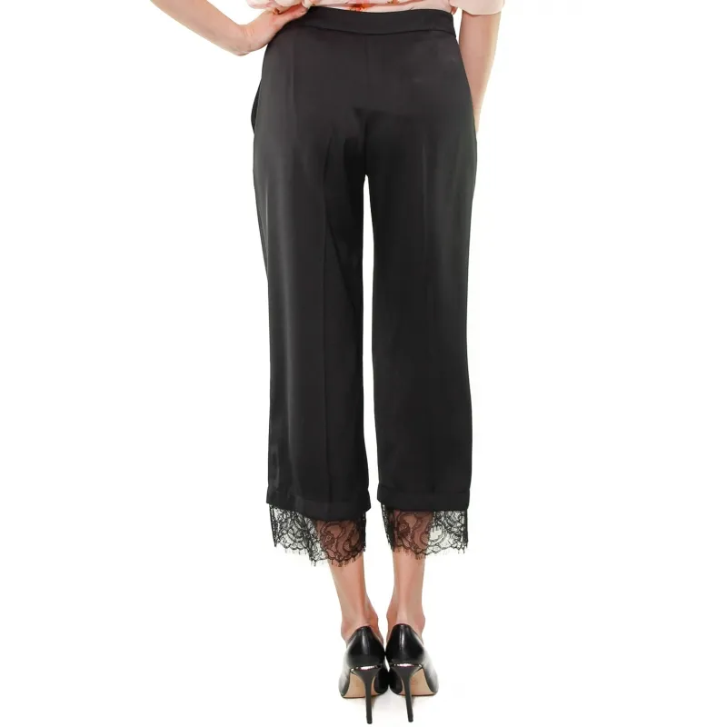 PANTALONE Cropped INSERTO PIZZO, NERO