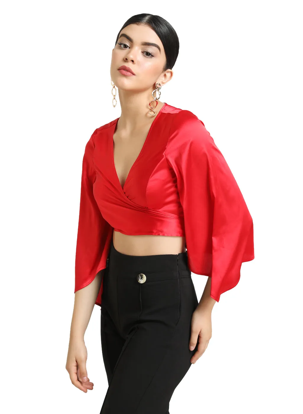 Cropped Tie-Up Front Blouse