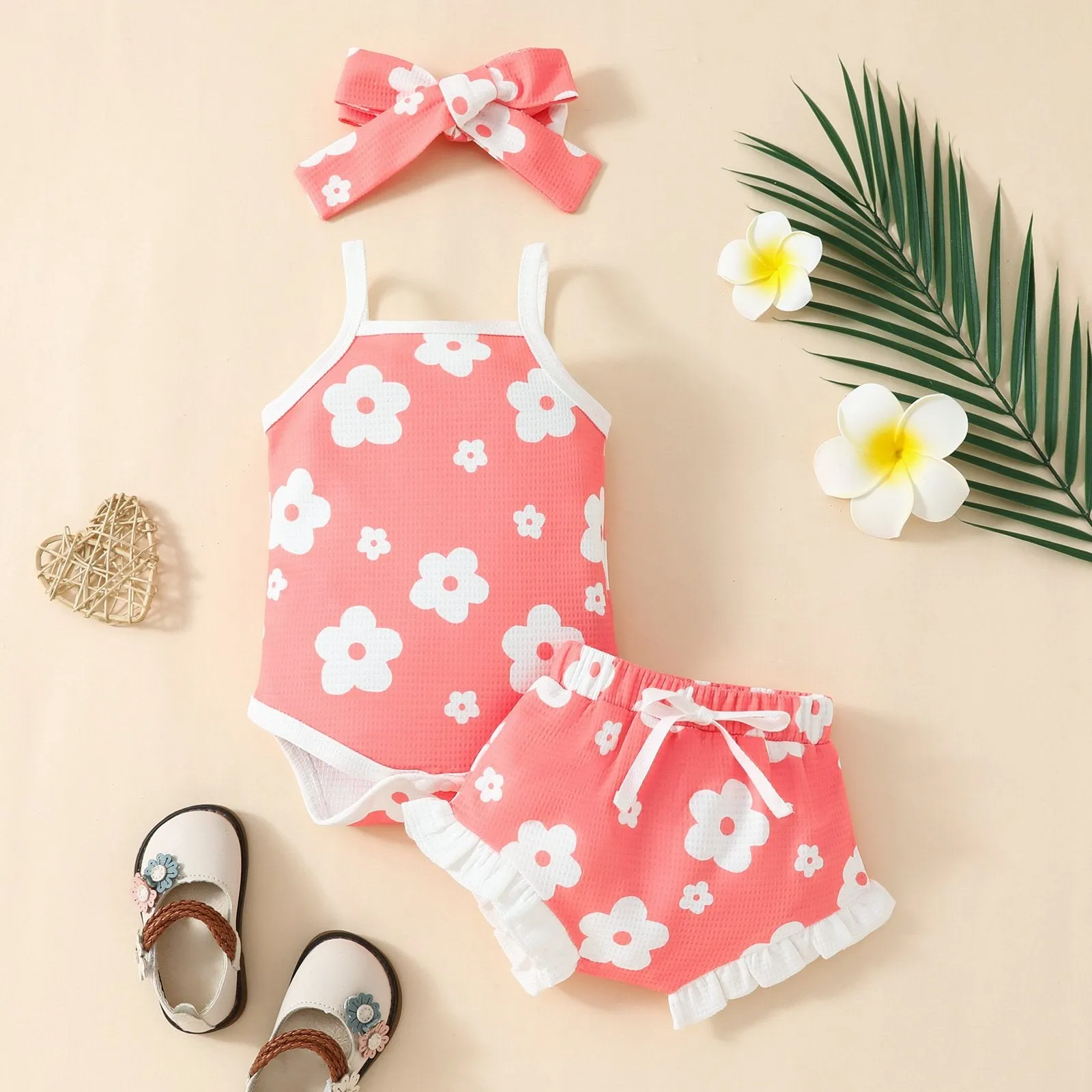 Flower Print Baby Girls Tank Tops and Shorts Set Wholesale