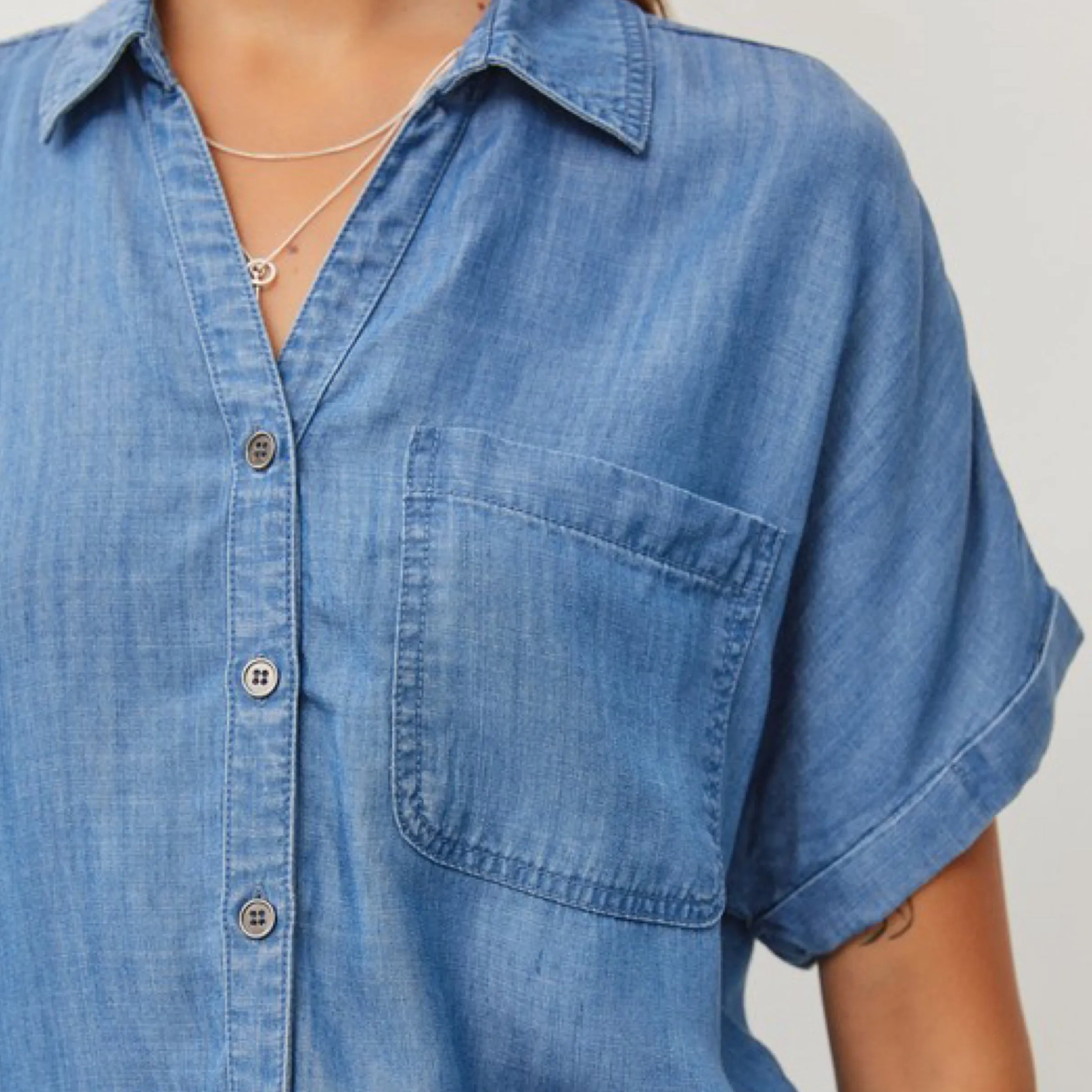 Denim Wash Short Sleeve Top for Brunch