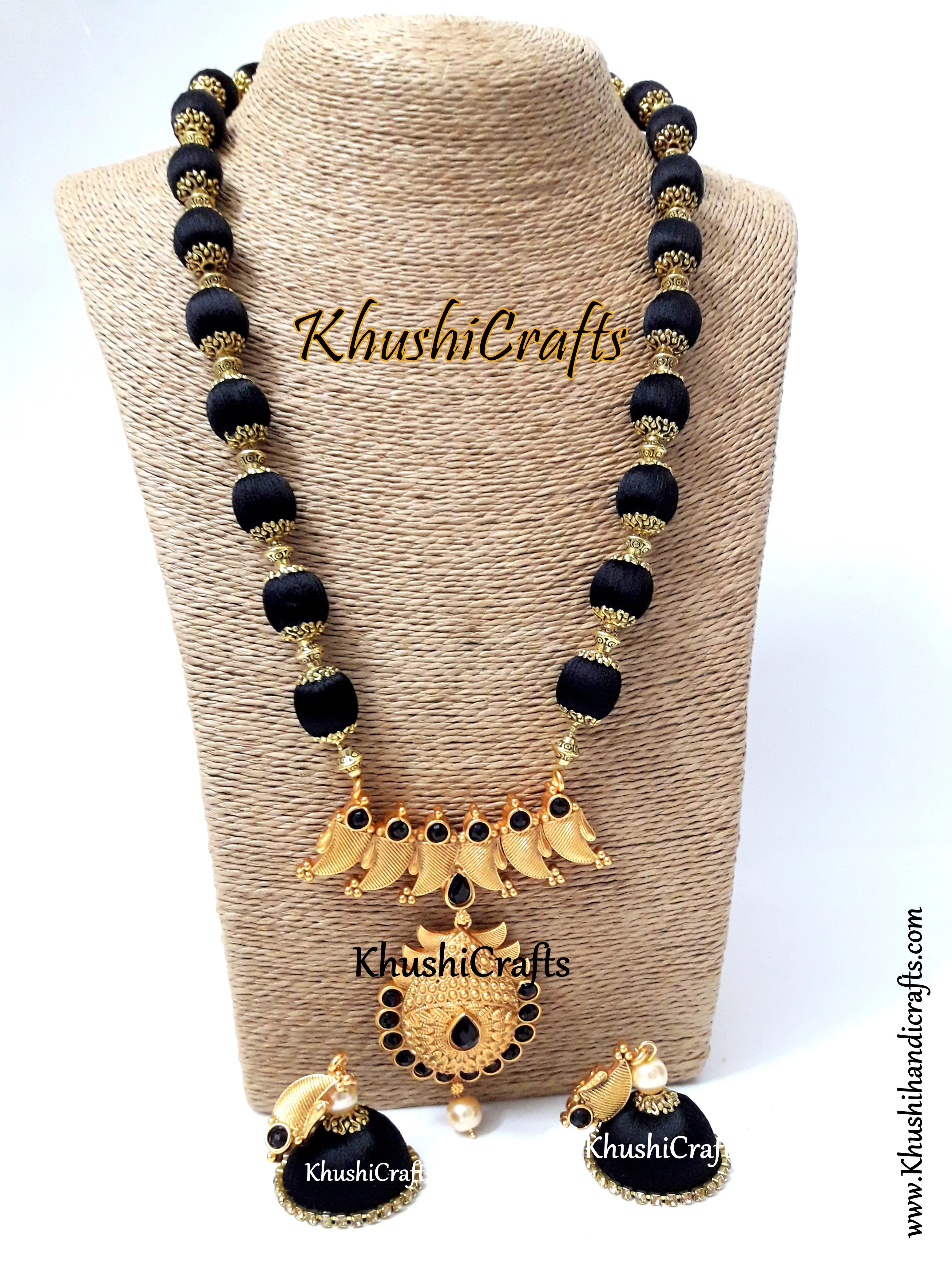 Black Silk Thread Jewelry with Designer Pendant