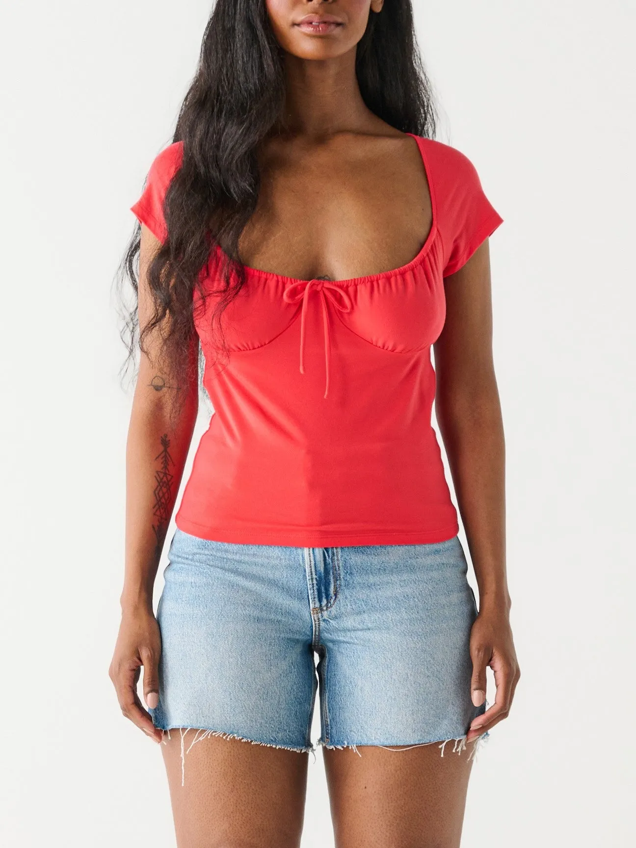 DEX Sweetheart Tie Front Top