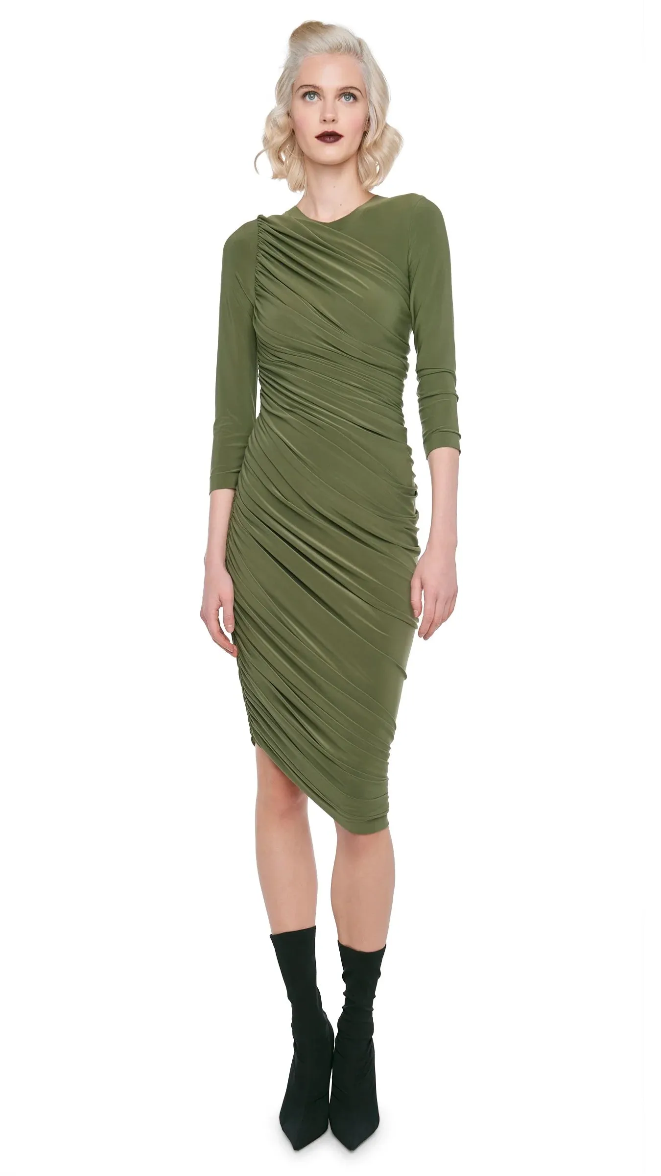 Elegant Military Green Long Sleeve Dress by Norma Kamali